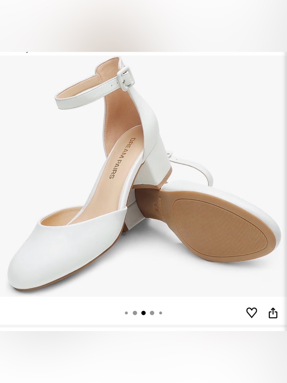 Dream Pairs White Ankle Strap Round Toe Low Block Heel Pumps